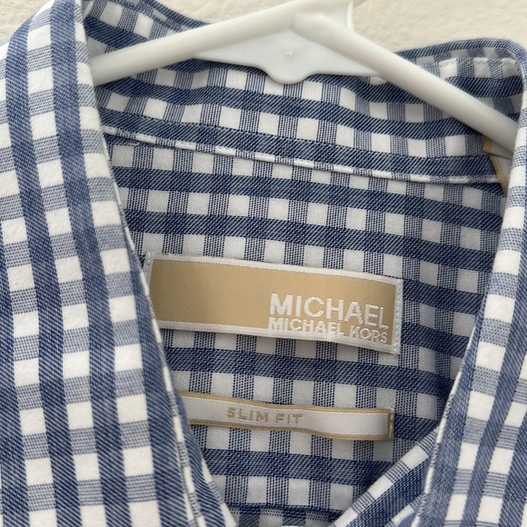 Michael Kors | Plaid Long Sleeve Lilac Blue Slim Fit Dress Shirt - Picture 2 of 3